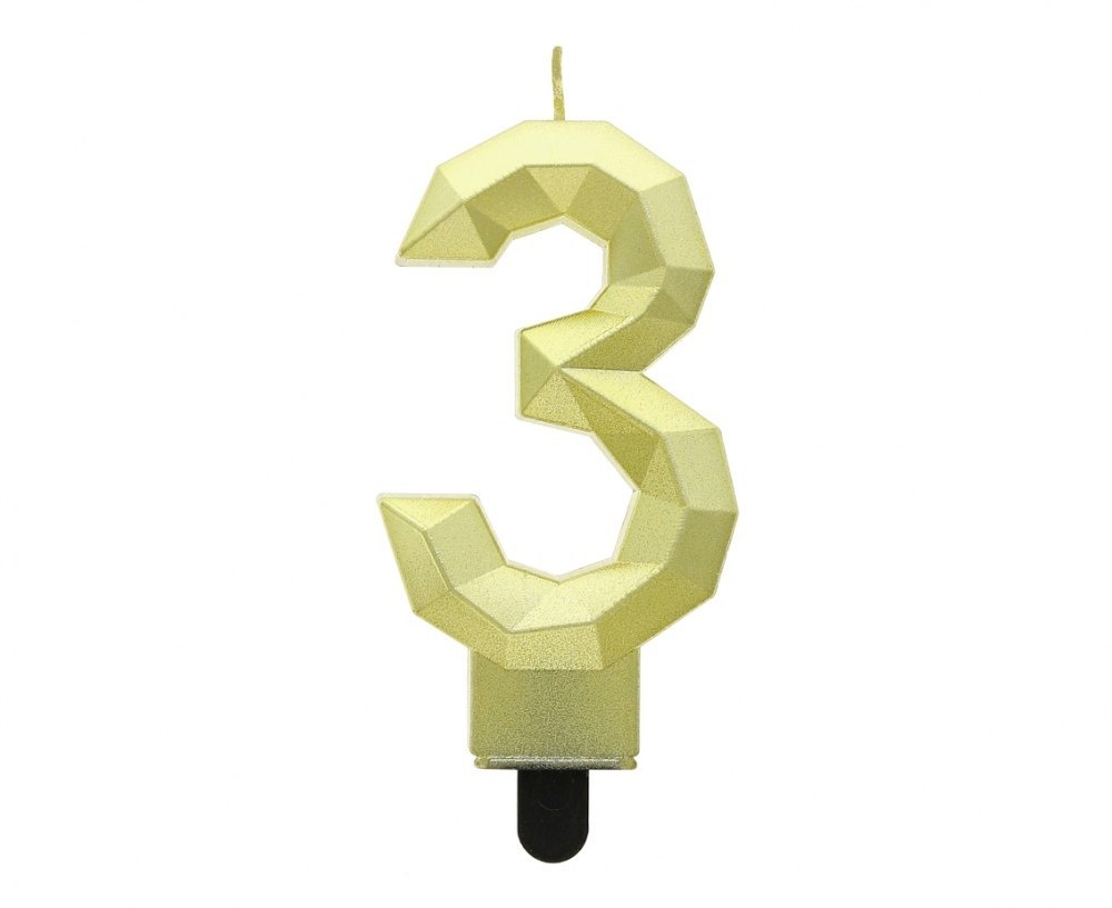 VELON NUMERO 3 - DIAMANTE, ORO METALIZADO, 7,6 CM GODAN